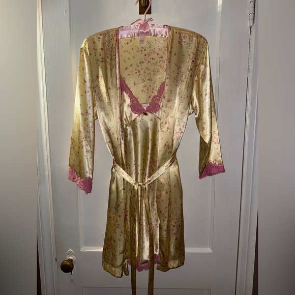 Oscar de la Renta Pink Label Vintage Robe & Slip Set – Floral Y2K Lingerie